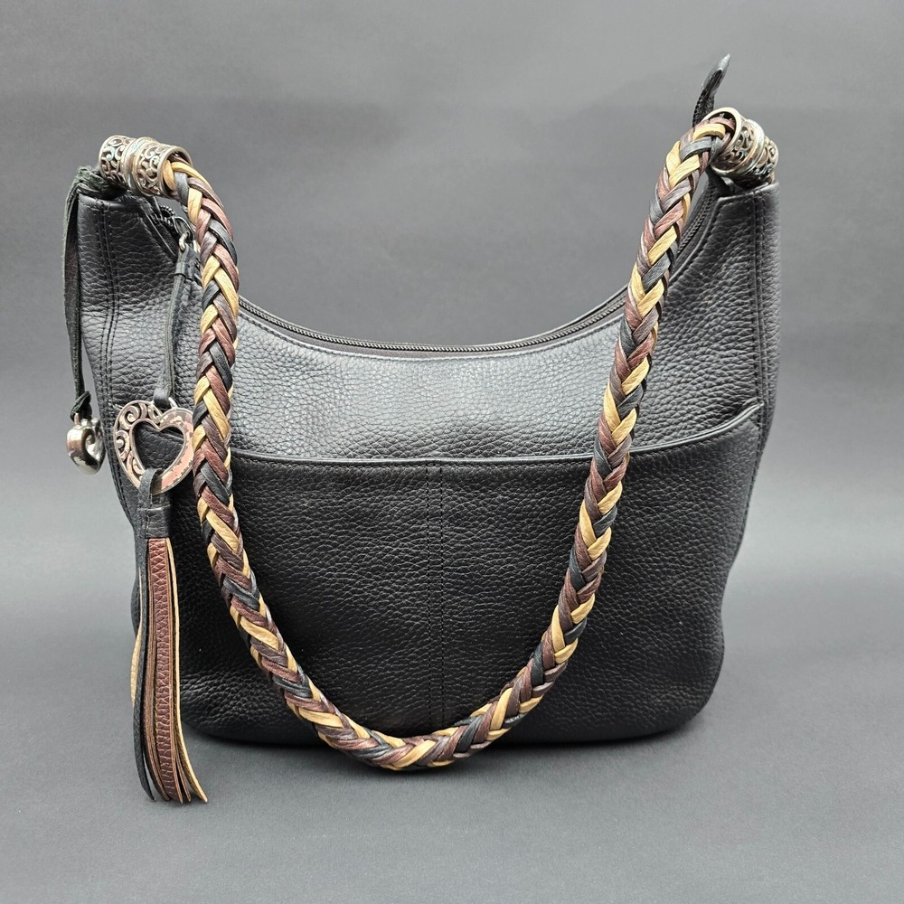 Brighton Barbados Hobo Multi Black Pebbled Leather Shoulder Bag Handbag Purse
